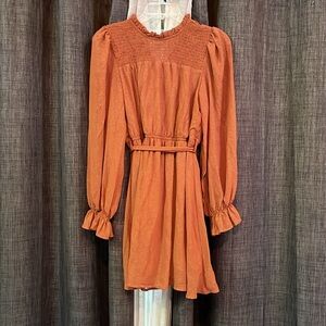 Blu Pepper Orange and Speckled Gold Long Sleeve Sundress with Tie Back